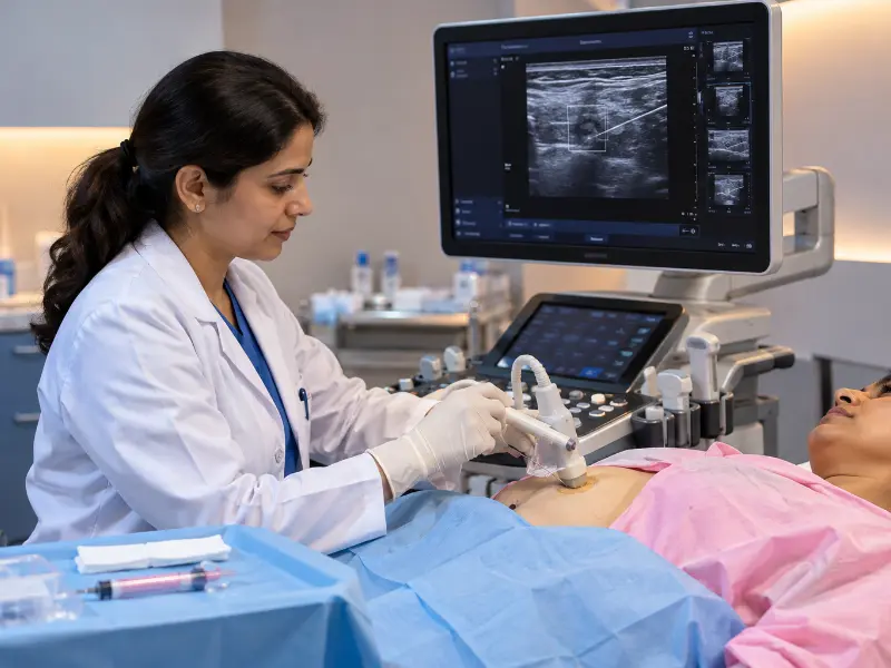 Guided Biopsy using real-time ultrasound imaging at Henotic Diagnostics Kharghar
