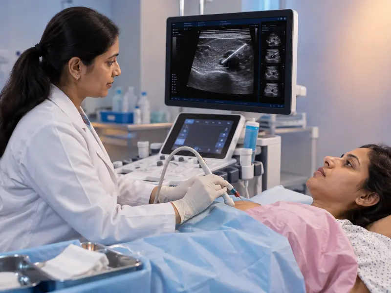 Guided Biopsy ultrasound imaging equipment for core tissue sampling at Henotic Diagnostics