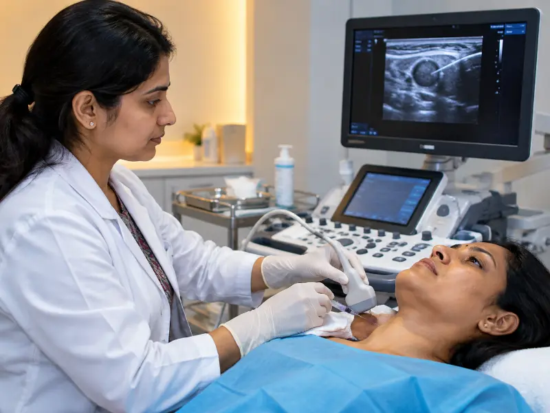Professional Radiologist performing Guided FNAC at Henotic Diagnostics Kharghar
