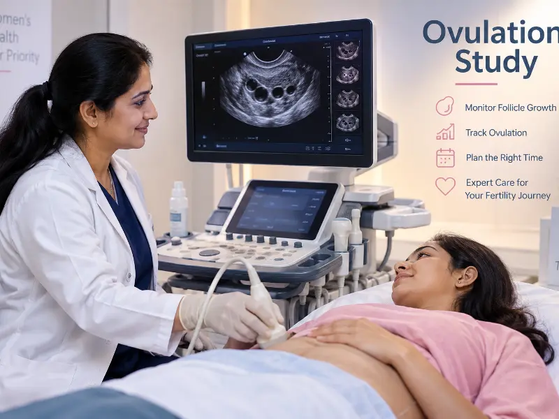 Professional Radiologist performing Ovulation Study ultrasound scan at Henotic Diagnostics Kharghar