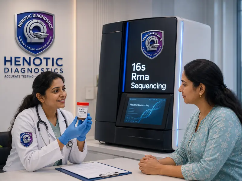 Clinical gastroenterologist interpreting 16s Rrna Sequencing microbiome dysbiosis report