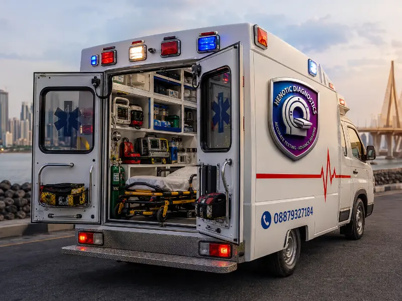 Adjustable hydraulic stretcher inside ambulance cabin