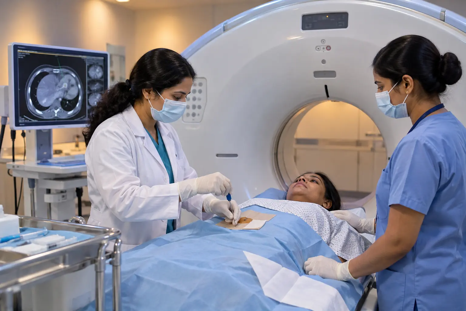 CT guided fine needle aspiration workflow and scanner setup
