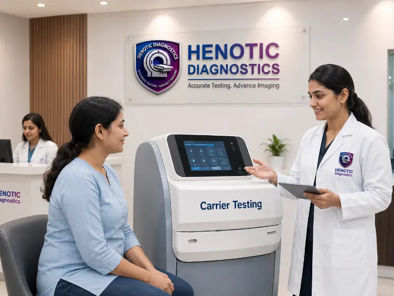Senior clinical geneticist interpreting Carrier Testing report during pre-conception reproductive counseling