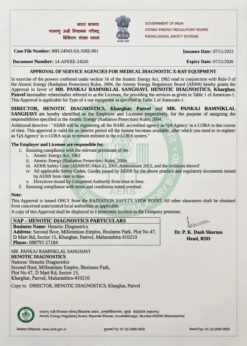 AERB radiation safety compliance medical imaging certificate document