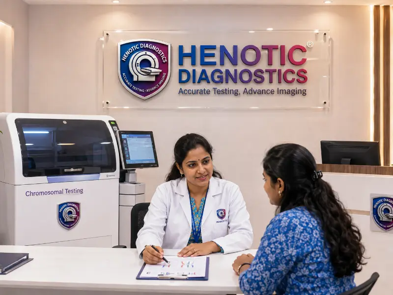 Senior clinical cytogeneticist interpreting Chromosomal Testing report for reproductive and developmental guidance