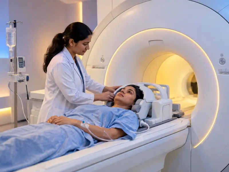 In addition, high-resolution 3T Contrast MRI scan display showing multiplanar soft tissue cross sections
