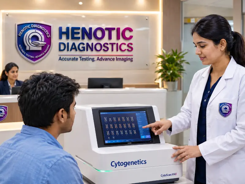 Senior clinical cytogeneticist interpreting Cytogenetics FISH hybridization signals for leukemia translocation diagnosis