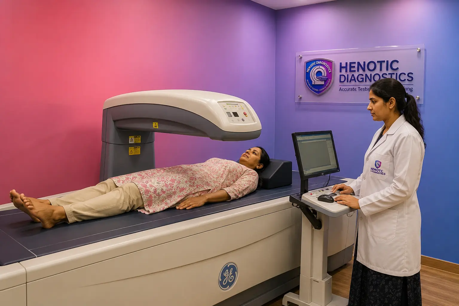 Indian patient preparing for bone density test