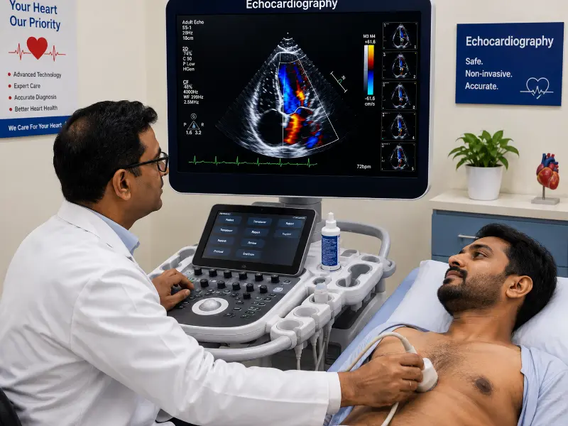 Advanced Echocardiography diagnostic display showing Doppler valvular flow velocities