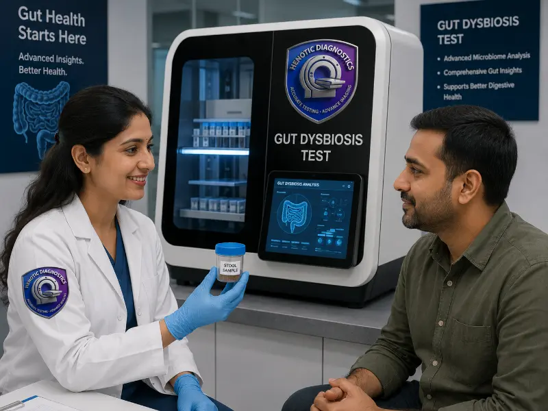Clinical gastroenterologist explaining Gut Dysbiosis Test results and personalized probiotic plan