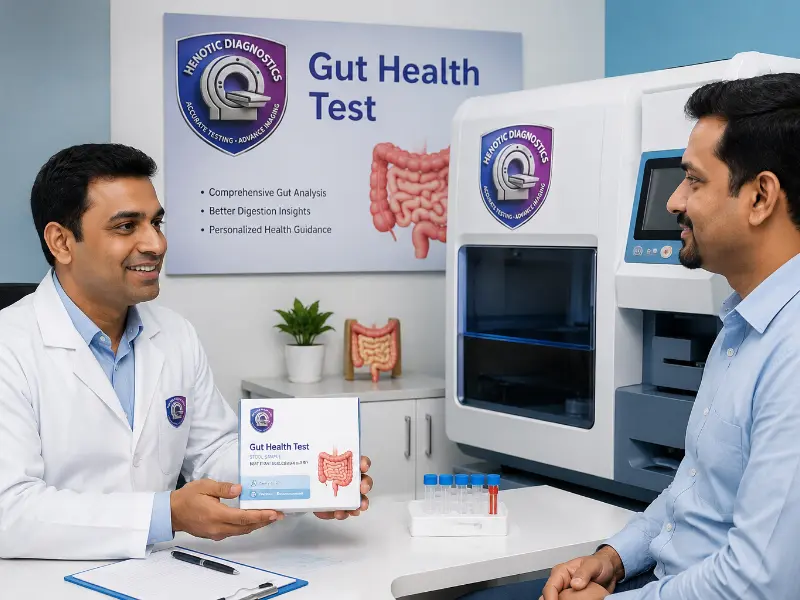 Senior gastroenterologist reviewing Gut Health Test digestive enzyme and microbiome findings