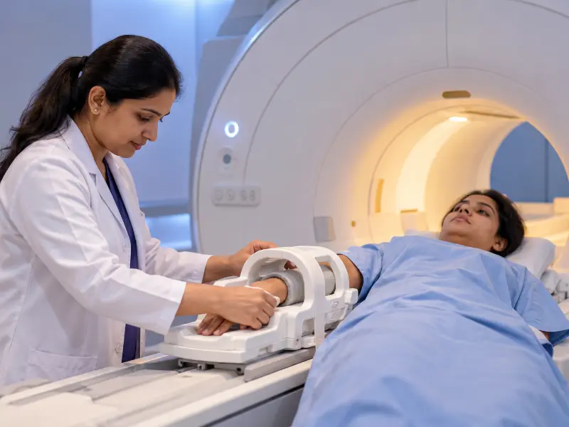 In addition, high-resolution 3T MRI Wrist scan display showing multiplanar soft tissue cross sections