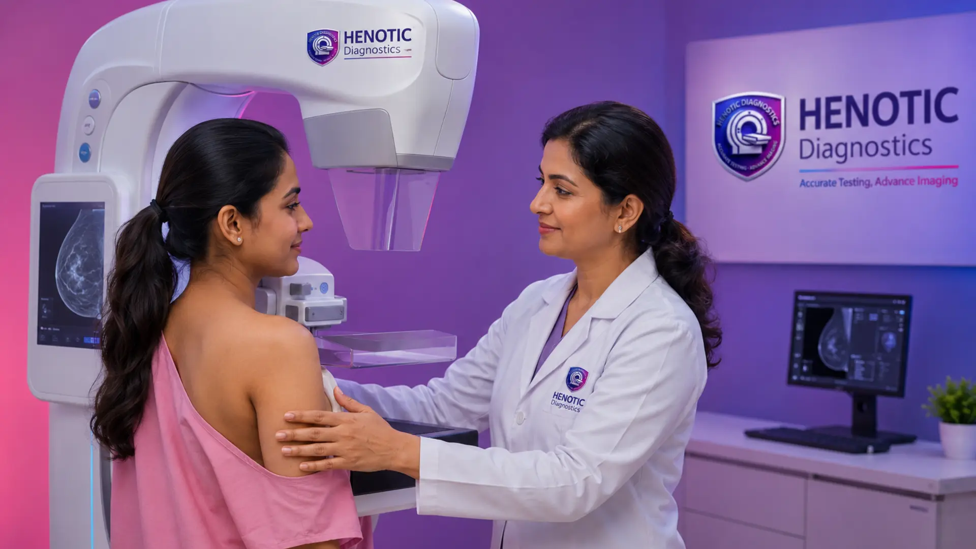 Radiologist carefully analyzing digital mammography imaging results
