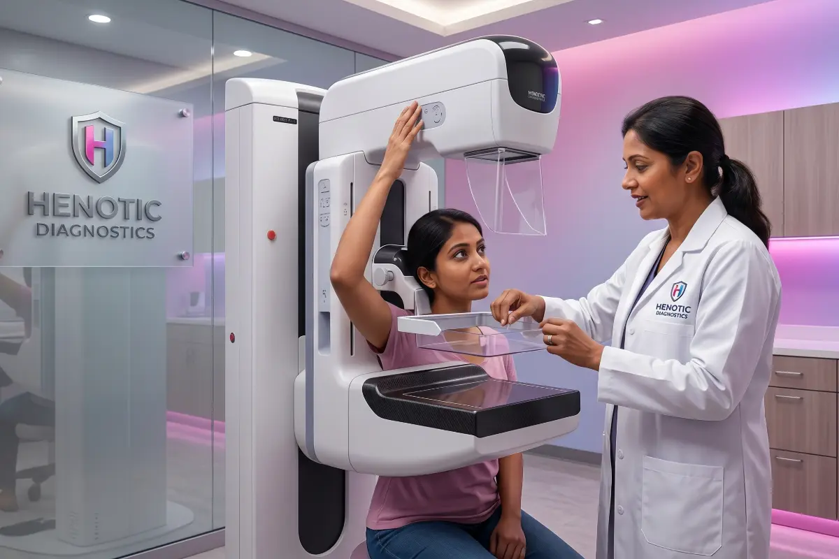Expert radiologist reviewing high-resolution 3D mammography scans on a diagnostic monitor