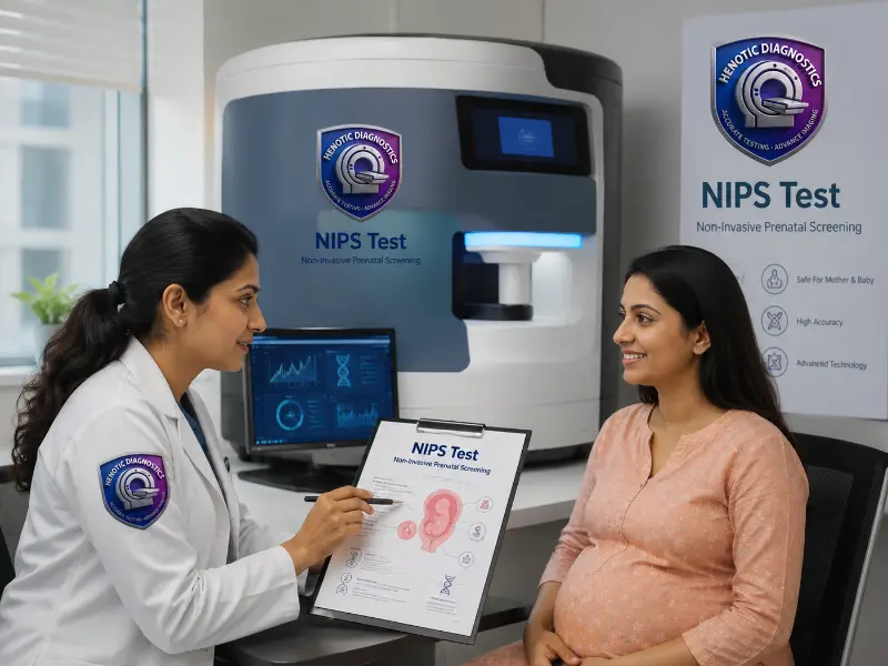 Senior fetal medicine consultant explaining NIPS test results to expectant couple
