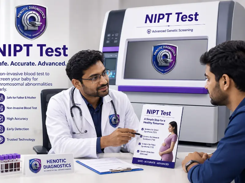 Senior fetal medicine consultant explaining NIPT test results to expectant couple