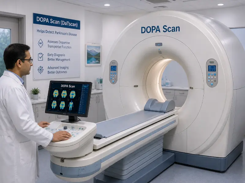 Nuclear medicine team reviewing Dopa Scan PET CT results