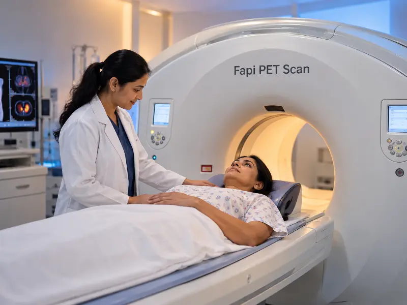 Fapi PET Scan diagnostic display showing fibroblast activation protein expression