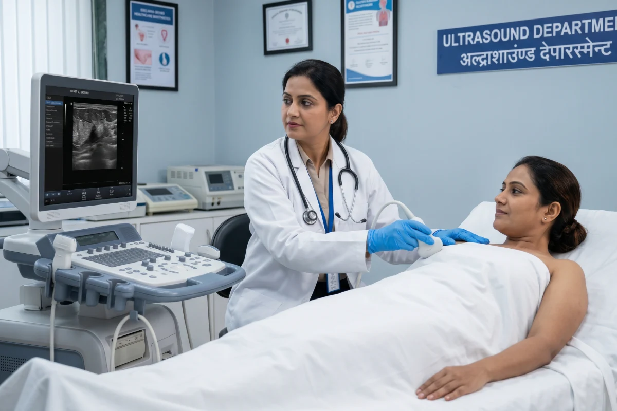Professional Radiologist performing anomaly sonography at Henotic Diagnostics Kharghar