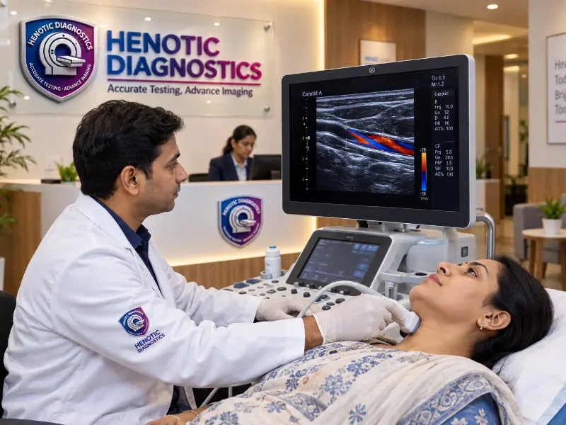 Professional Radiologist performing Carotid Artery Doppler ultrasound scan at Henotic Diagnostics Kharghar