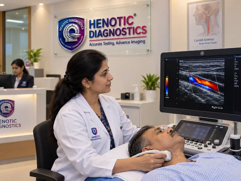 Professional Radiologist performing Carotid Doppler ultrasound scan at Henotic Diagnostics Kharghar