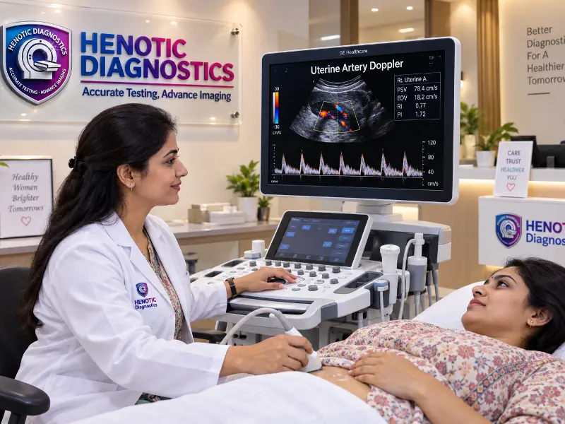 Professional Uterine Artery Doppler ultrasound imaging at Henotic Diagnostics Kharghar