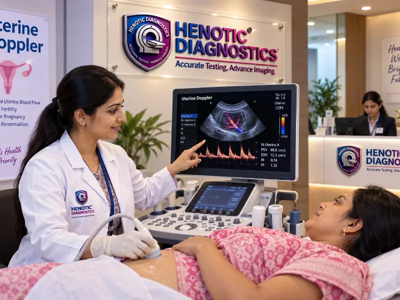 Professional Radiologist performing Uterine Doppler ultrasound scan at Henotic Diagnostics Kharghar