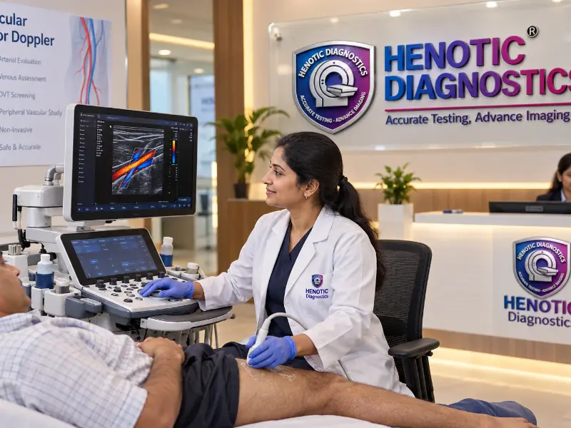 Professional Radiologist performing Vascular Color Doppler ultrasound scan at Henotic Diagnostics Kharghar