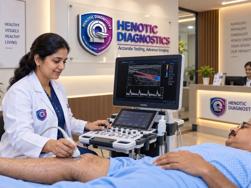 Professional Radiologist performing Vascular Doppler ultrasound scan at Henotic Diagnostics Kharghar