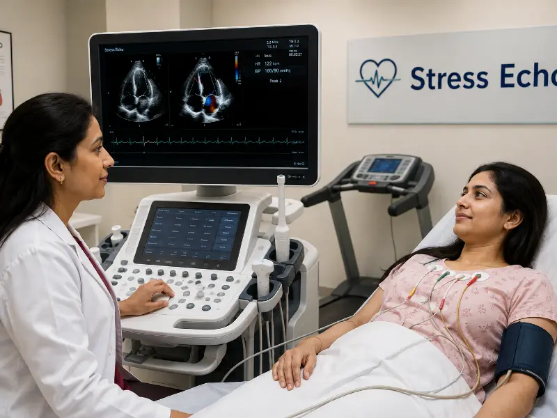 High-resolution Stress Echo ultrasound suite showing real-time cardiac wall motion evaluation