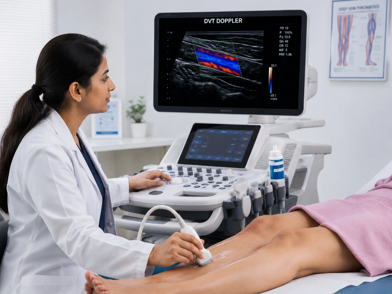 Professional Radiologist performing DVT doppler ultrasound scan at Henotic Diagnostics Kharghar