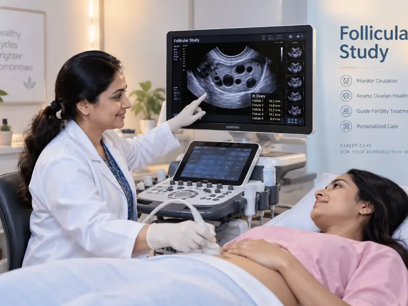Professional Follicular Study ultrasound imaging at Henotic Diagnostics Kharghar