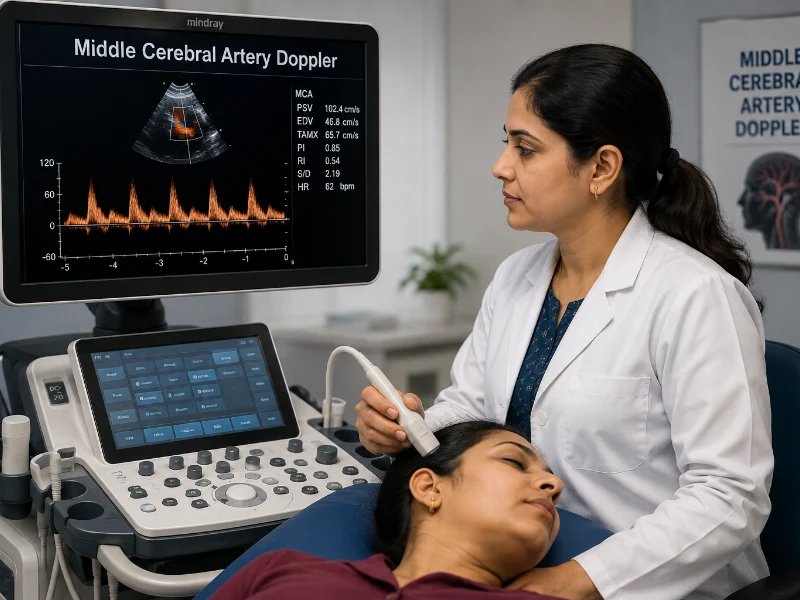 Qualified Radiologist performing Middle Cerebral Artery Doppler scan