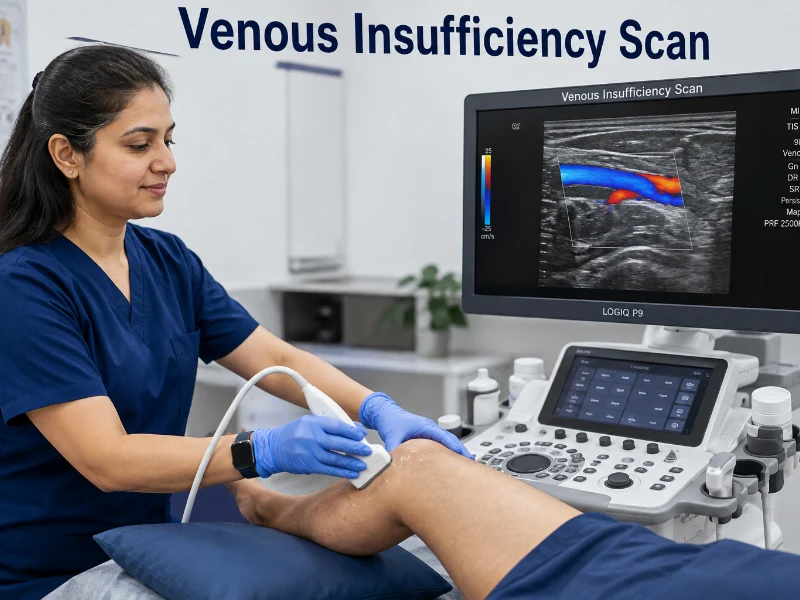 Professional Radiologist performing a venous insufficiency scan at Henotic Diagnostics Kharghar